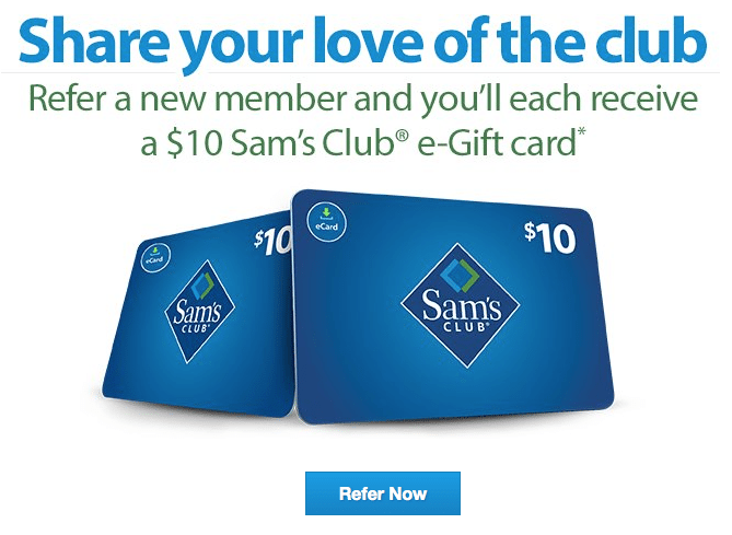 Sam's Club Referral Program $10 eGift Card Bonus