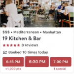 OpenTable Dining Reservation Points