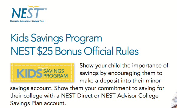 NEST Kids Savings Program Bonus Promotion