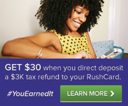 RushCard Prepaid Card $30 Bonus Direct Deposit Tax Refund