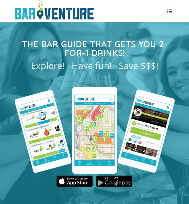 BARVENTURE Bar Guide App Offers 2 for 1 Drinks