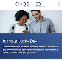 Axos Bank: $20 Checking Bonus + $20 Referrals + $100 Business