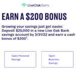Live Oak Bank $200 Savings Account Bonus