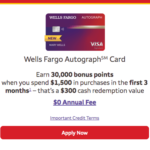 Wells Fargo Autograph Card $300 Cash Bonus