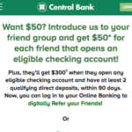 Central Bank Checking Account Referral Bonus Promotions