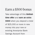 Ameriprise Bank Savings Account $500 Cash Bonus