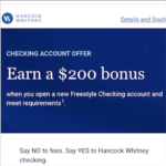 Hancock Whitney Bank Freestyle Checking Bonus