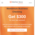 MidFirst Bank $300 Momentum Business Checking Bonus